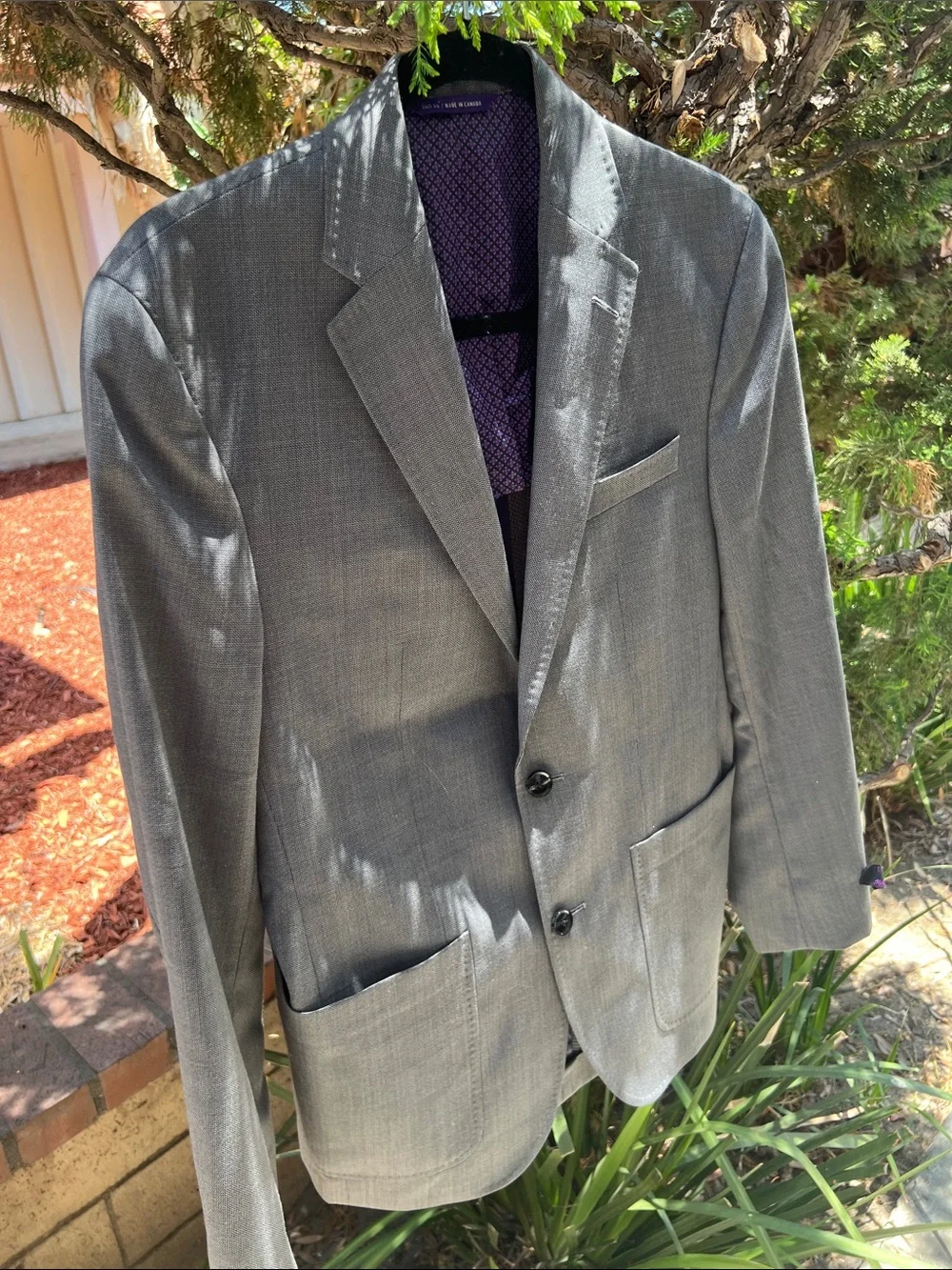 Ted Baker Gray Sport Coat with Purple Patterned Lining 100% wool size 38R